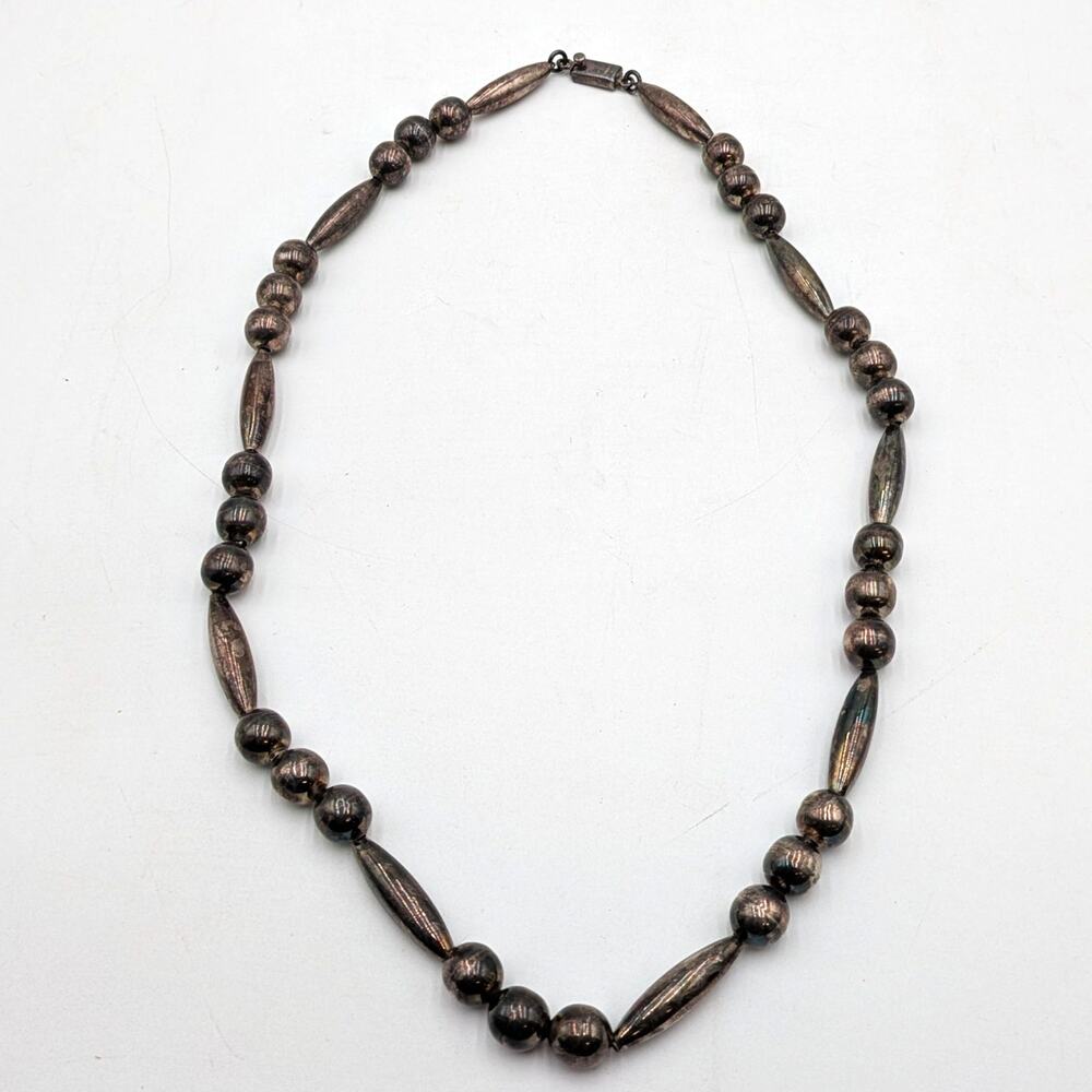 Vintage Sterling Silver Navajo Pearl Necklace Stamped TM-97 116g 13.5"